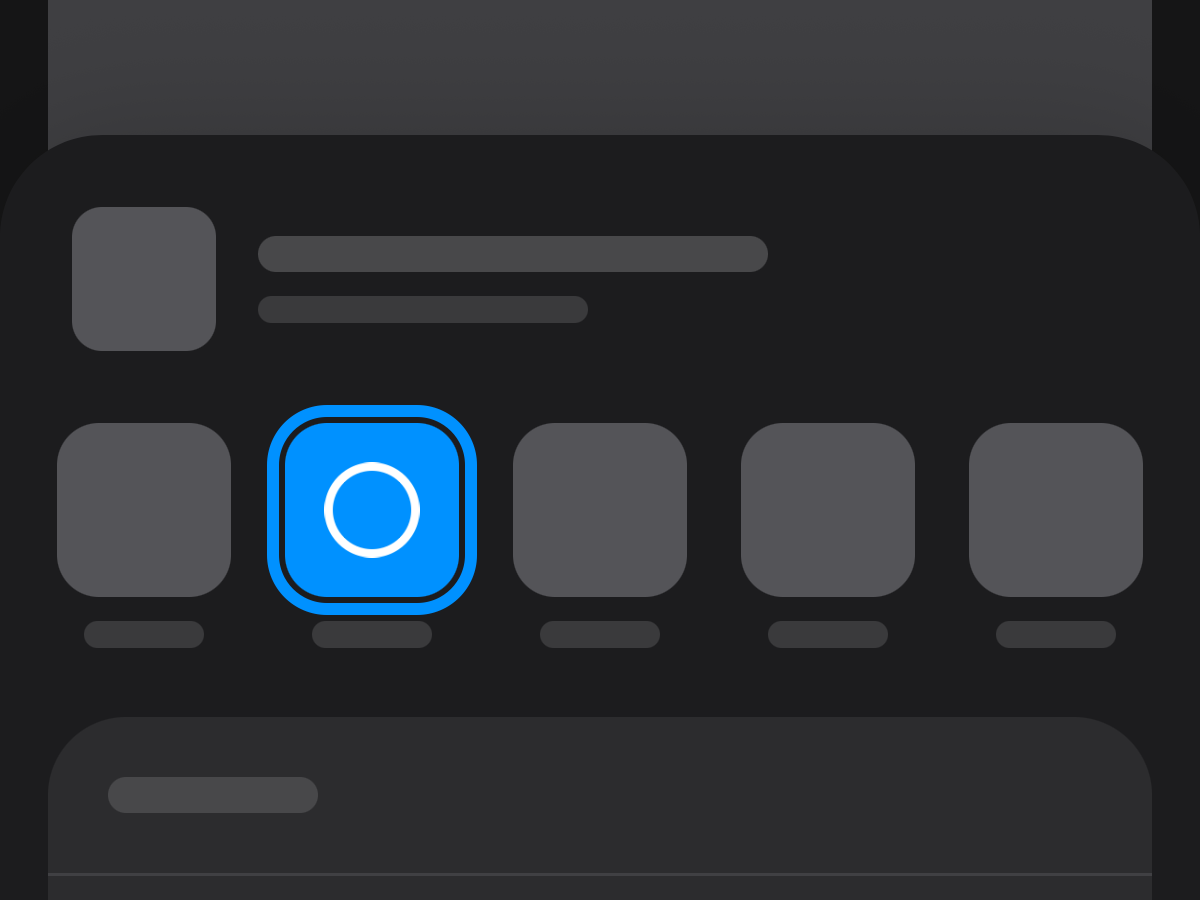 A drawing of the Share sheet, with Meter ringed in its row of apps